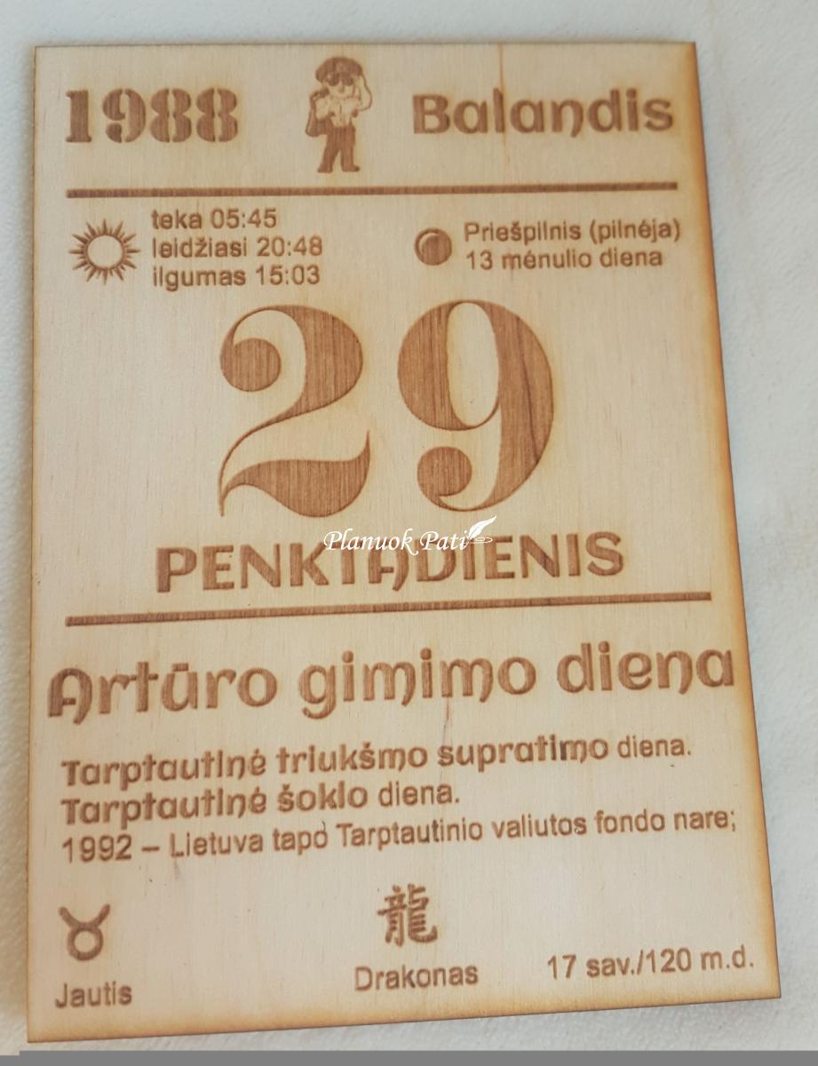 Krikštynų dienos kalendoriaus lapelis - magnetukas