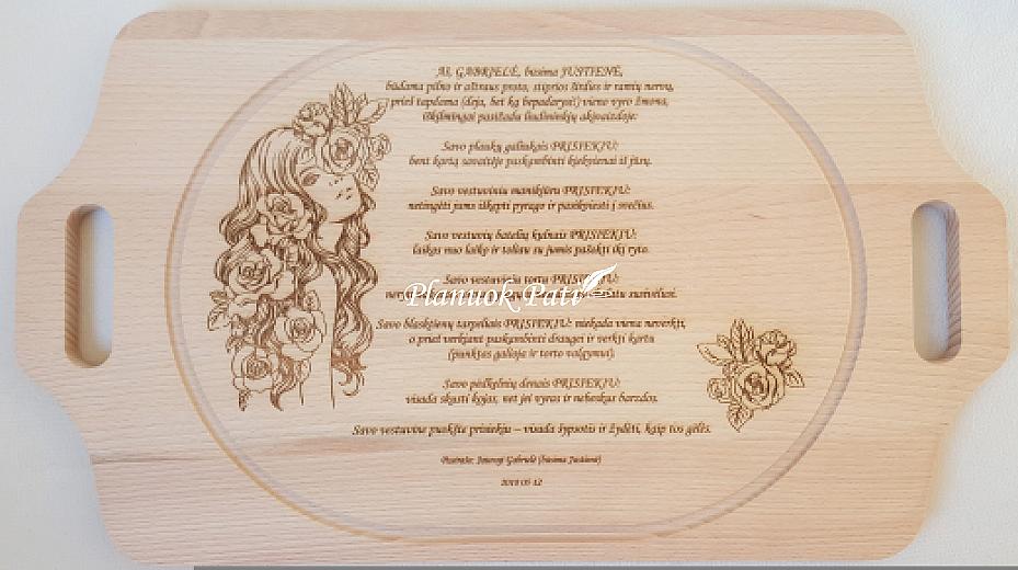 Pjaustymo lentelė-padėklas su graviruotu tekstu