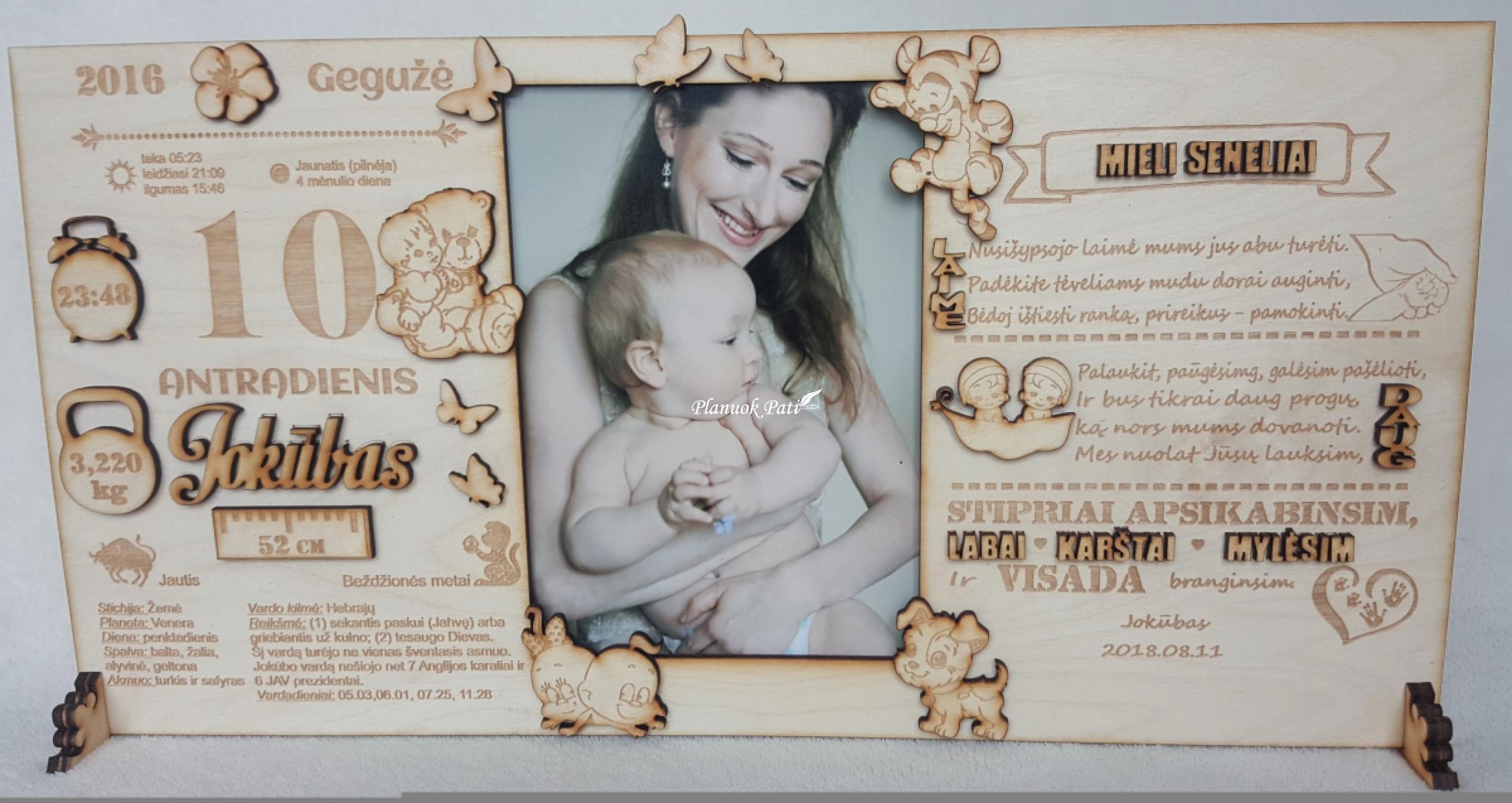 Rėmelis seneliams su vaiko gimimo metrikais