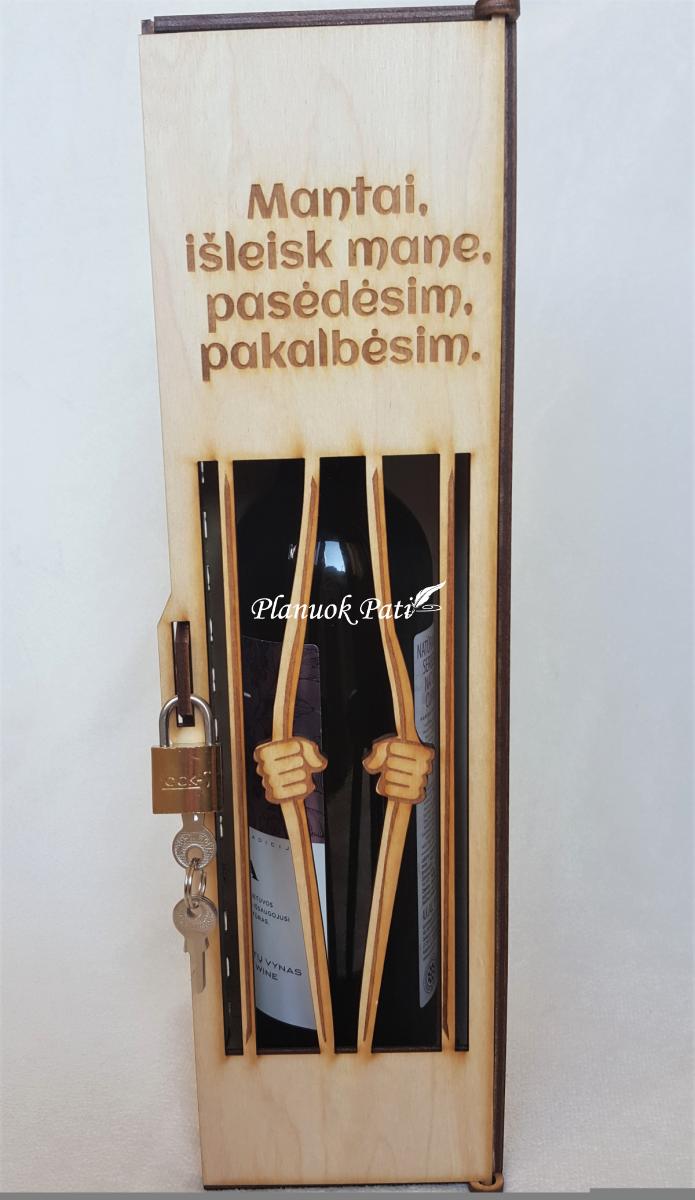 Dovana dėžė buteliui su durelėmis ir spynele