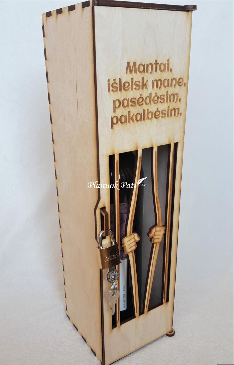 Dovana dėžė buteliui su durelėmis ir spynele