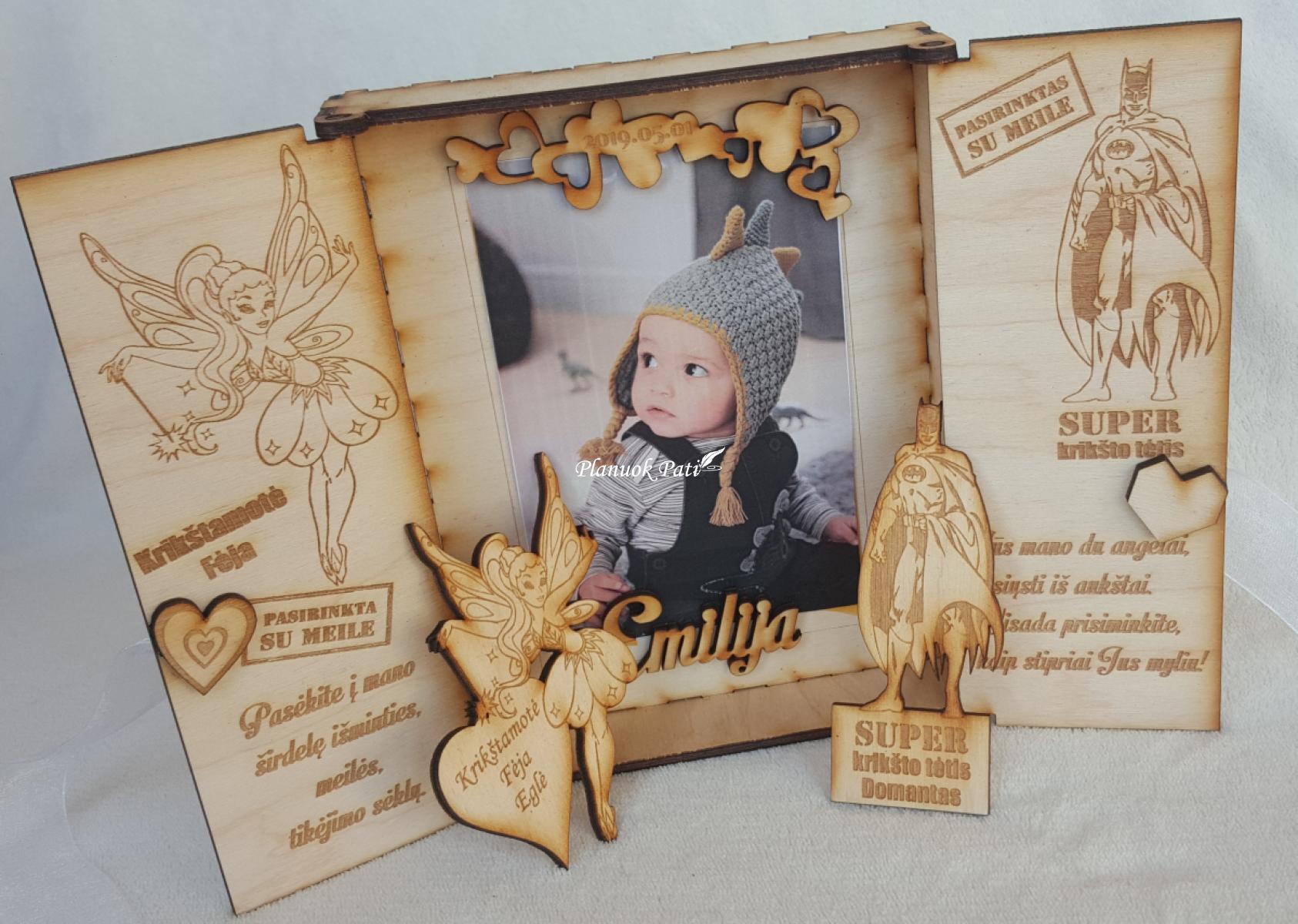 Padėka krikšto tėvams - super herojų magnetukai atverčiamuose rėmeliuose