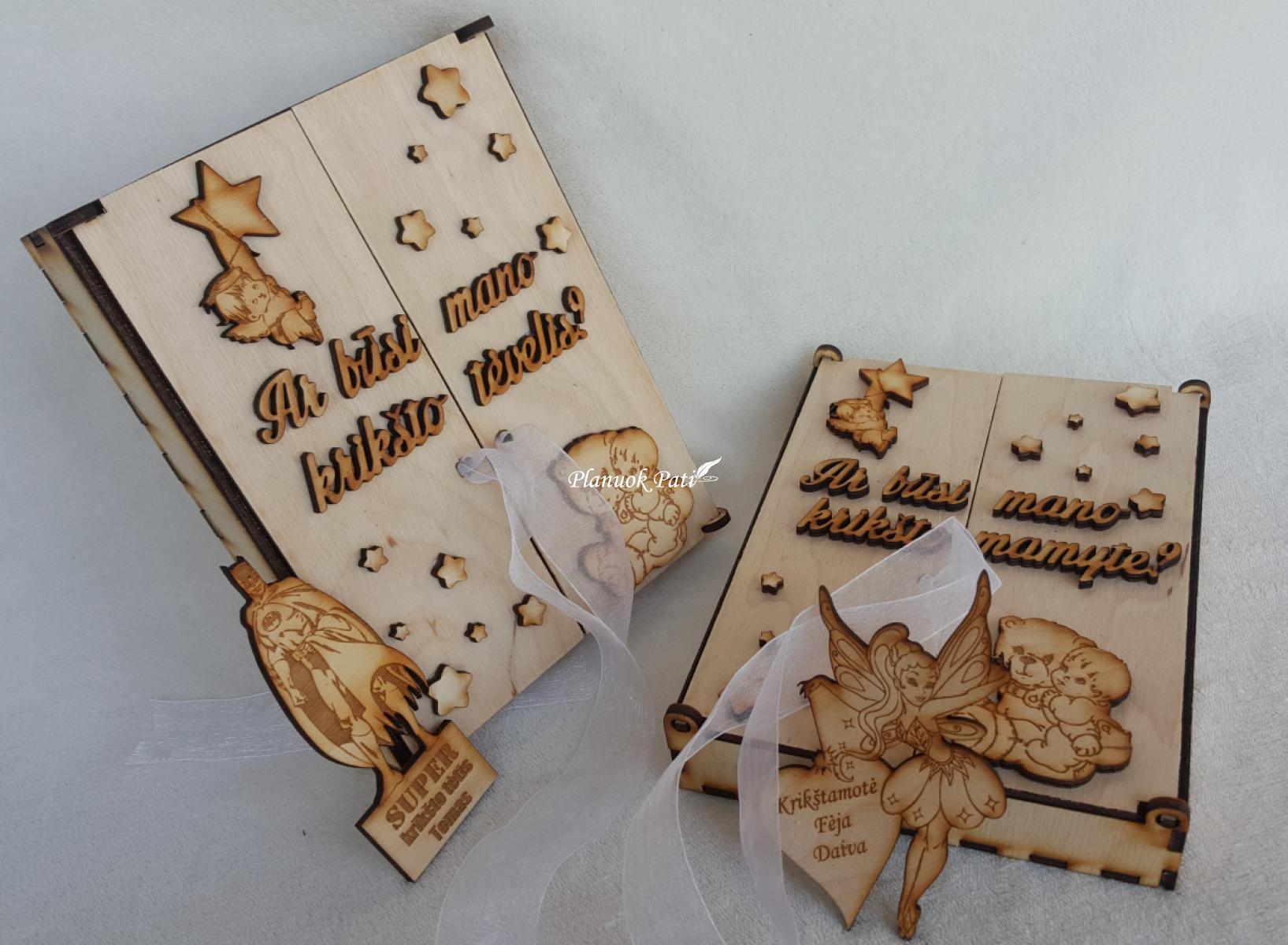 Du kvietimai būti krikšto tėveliais - magnetukai atverčiamuose rėmeliuose