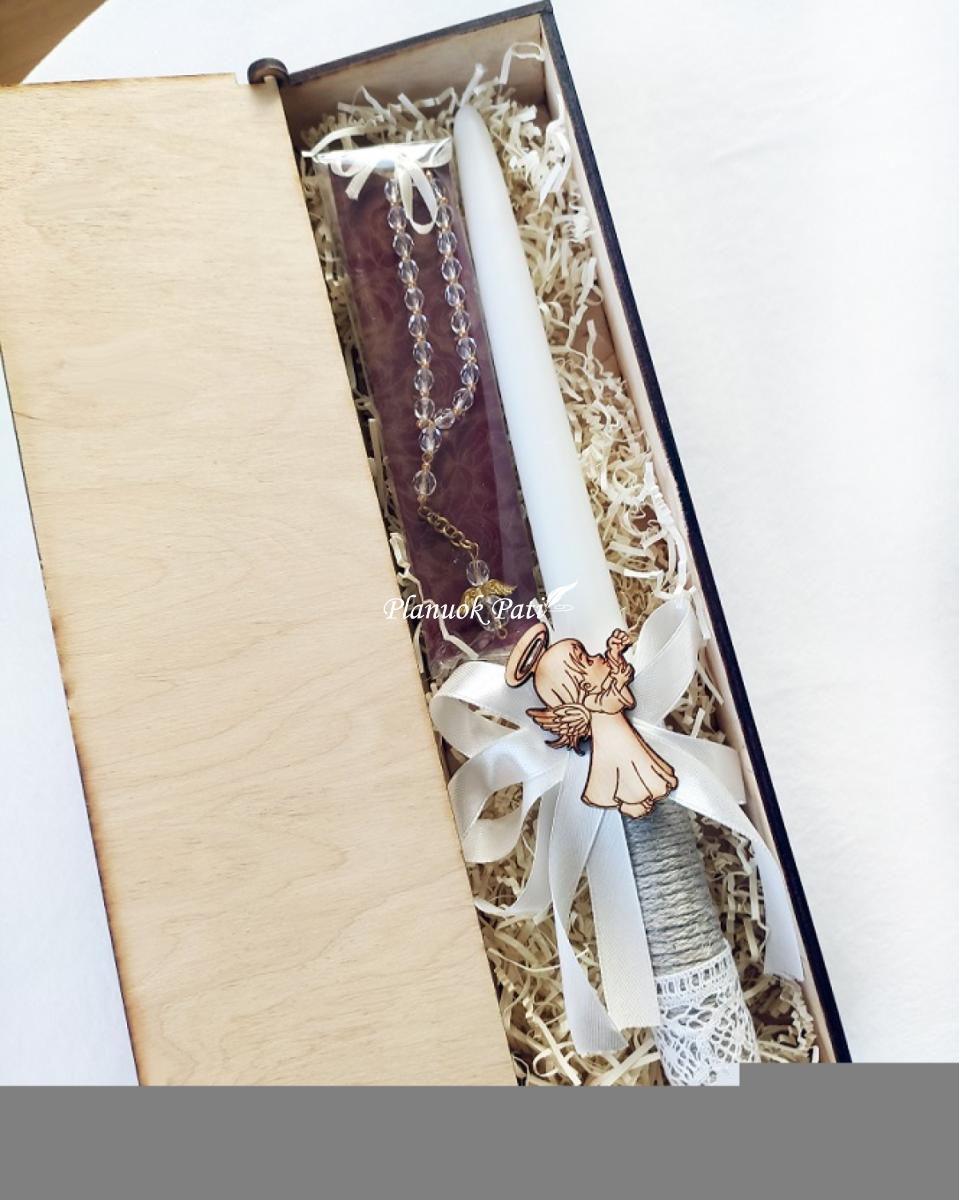 Krikšto žvakės ir pirmojo rožančiaus komplektas