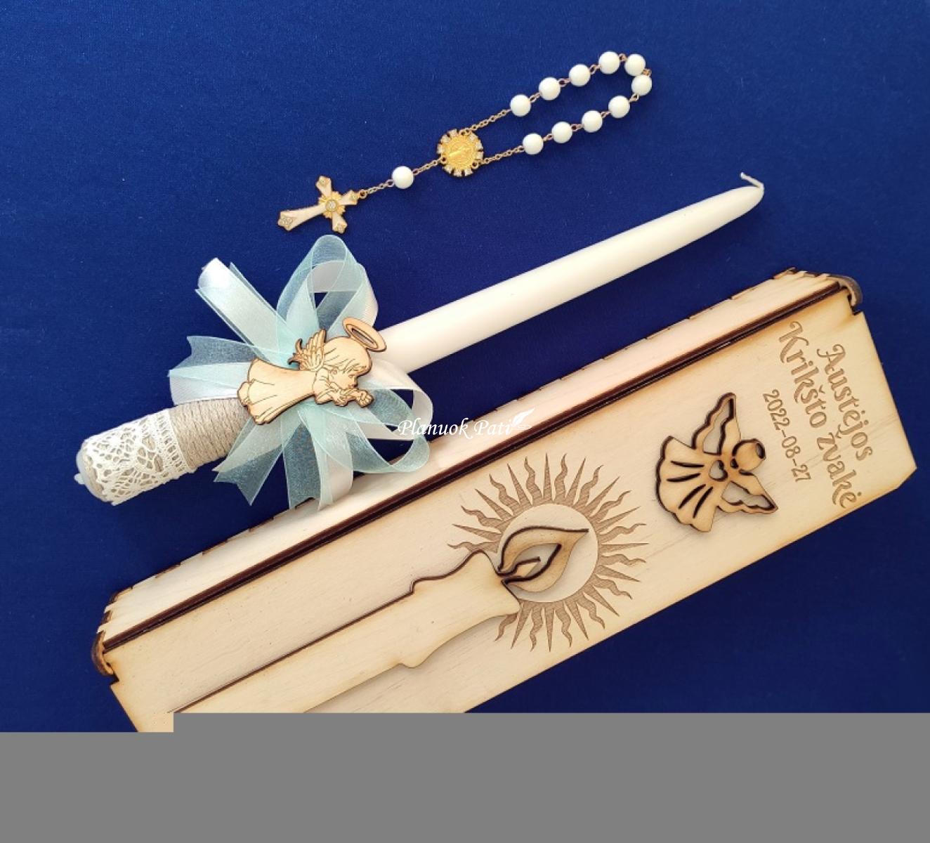 Krikšto žvakės ir pirmojo rožančiaus komplektas