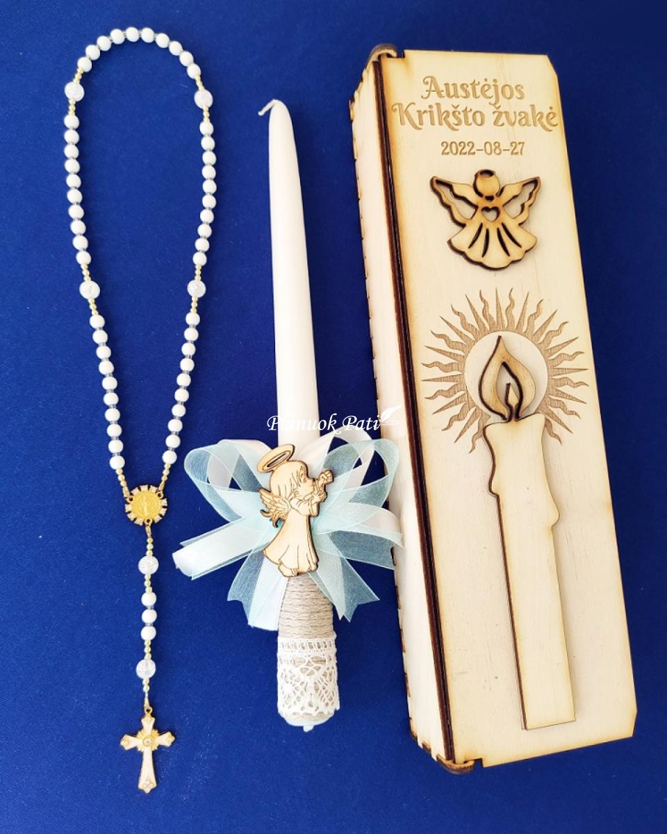 Krikšto žvakės ir pirmojo rožančiaus komplektas