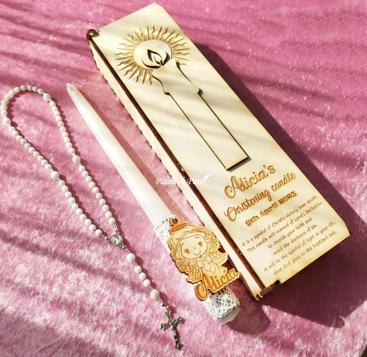 Krikšto žvakės ir pirmojo rožančiaus komplektas