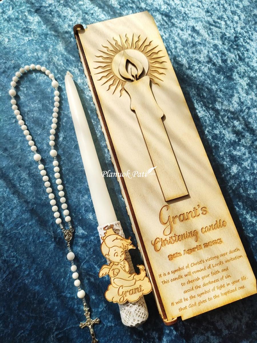 Krikšto žvakės ir pirmojo rožančiaus komplektas