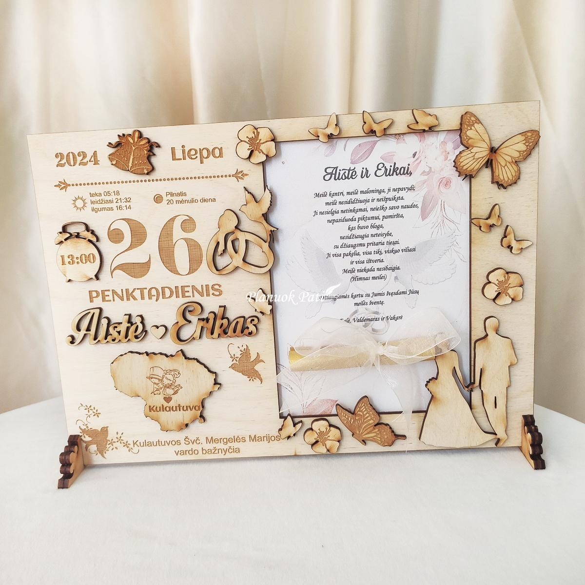 Rėmelis su vestuvių dienos metrikais pinigams dovanoti