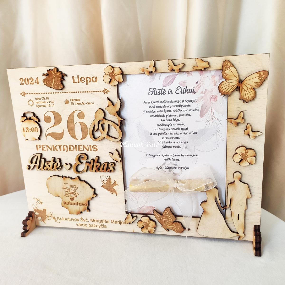 Rėmelis su vestuvių dienos metrikais pinigams dovanoti