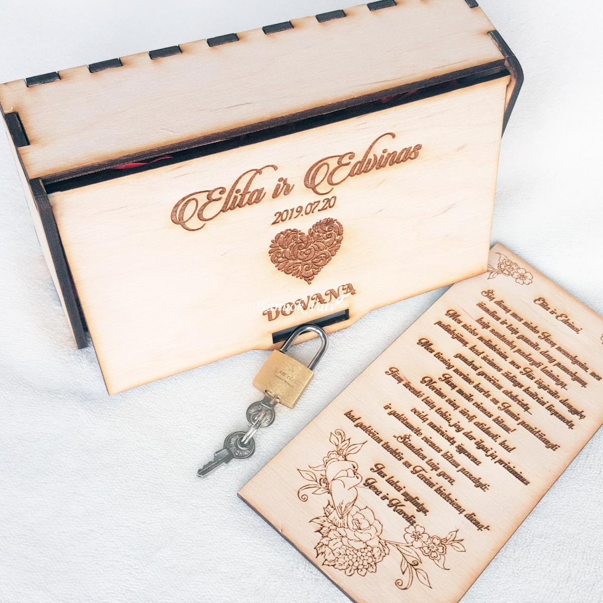 Dėžutė pinigams su spynele ir sveikinimu-magnetuku