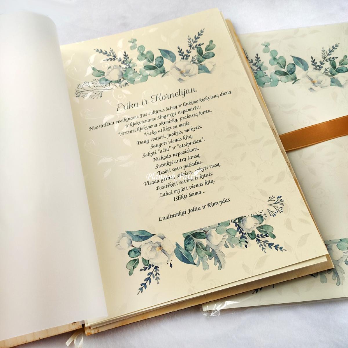 Segtuvas su sveikinimu santuokos liudijimui saugoti