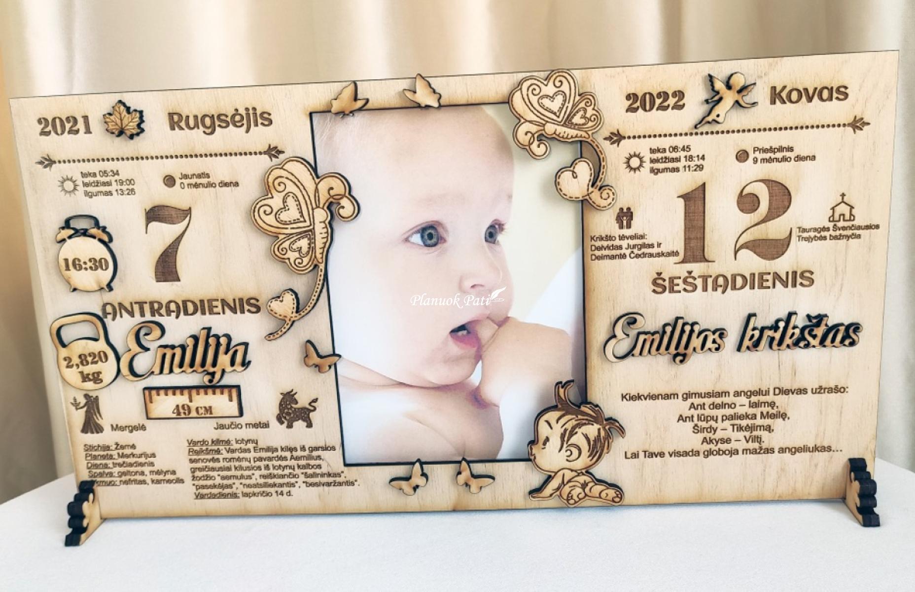 Gimimo metrikų ir krikštynų dienos rėmelis nuotraukai