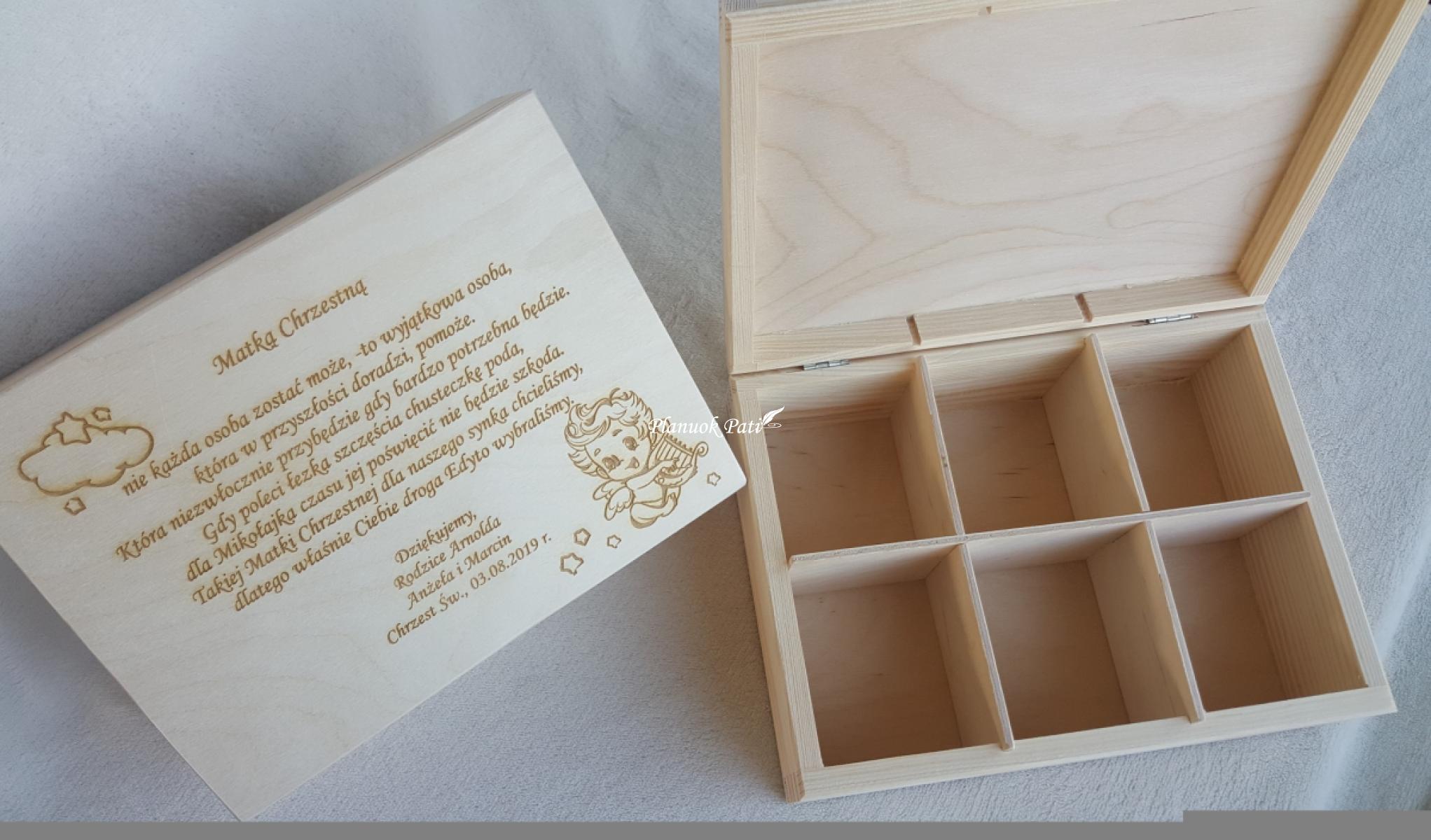 Medinė arbatos dėžutė - dovana krikšto tėveliams (6 skyrių)