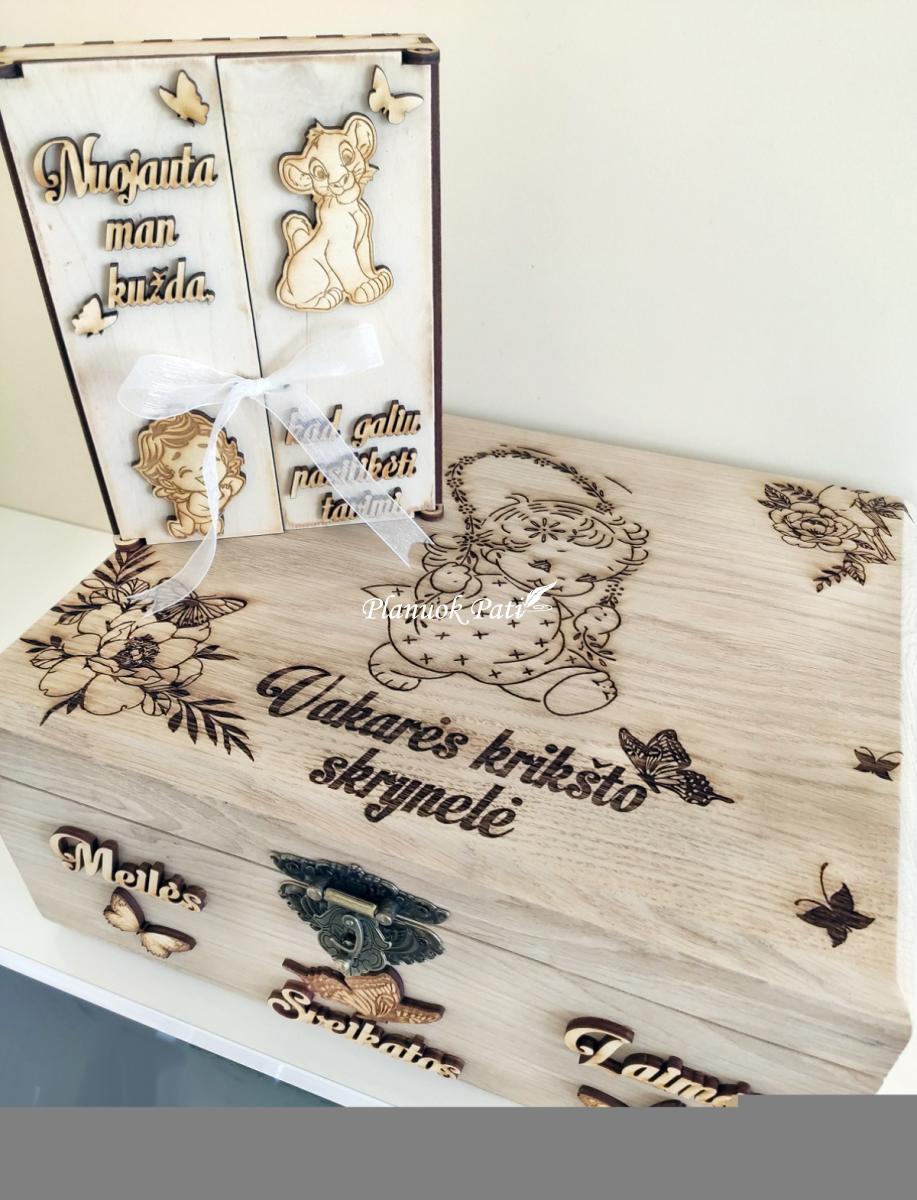 Krikštadėžė - prisiminimų skrynelė iš medžio masyvo (35x24x15cm), su užsegimu