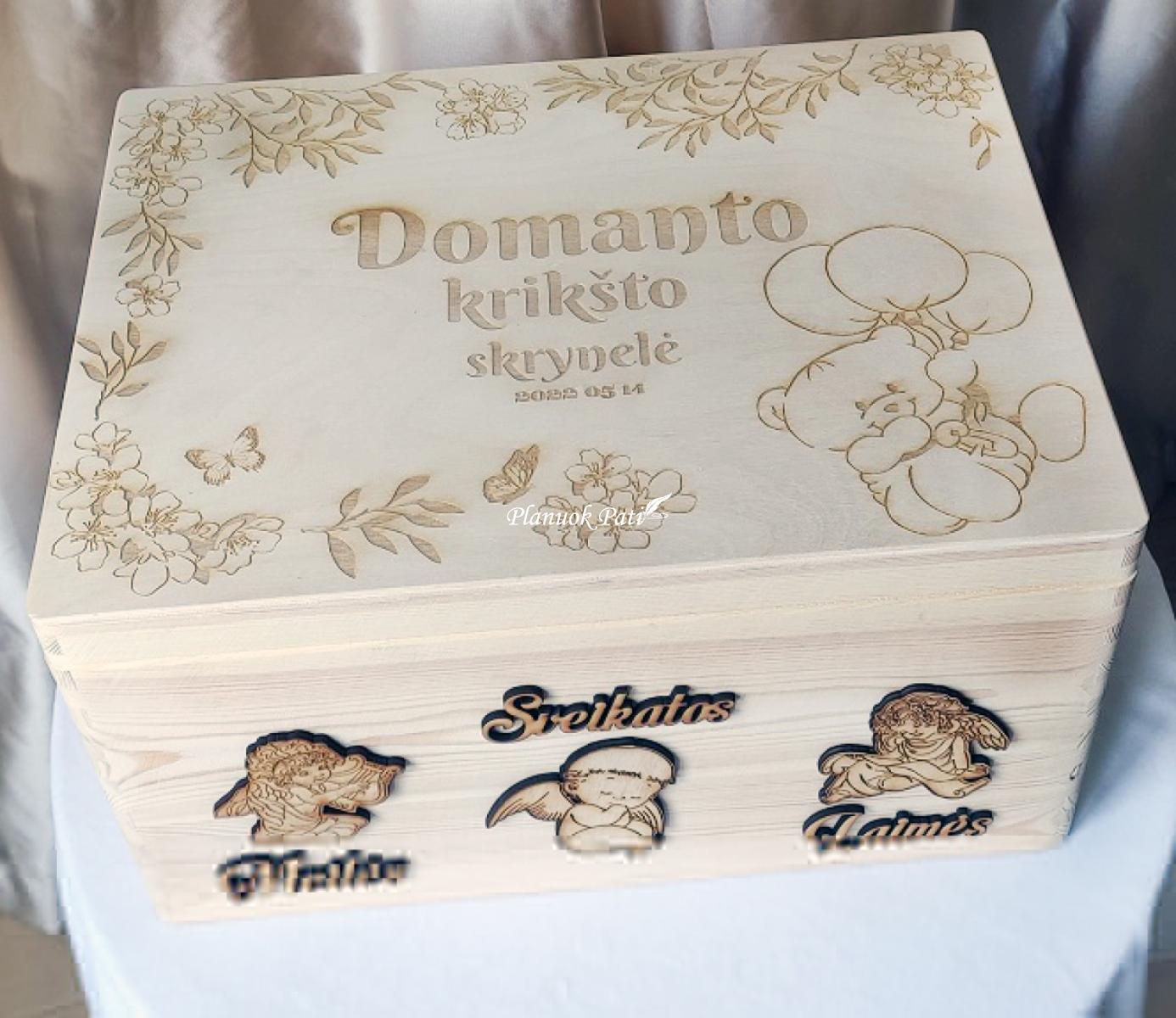Krikštadėžė - prisiminimų skrynelė iš medžio masyvo - padidinta (40x30x22cm)