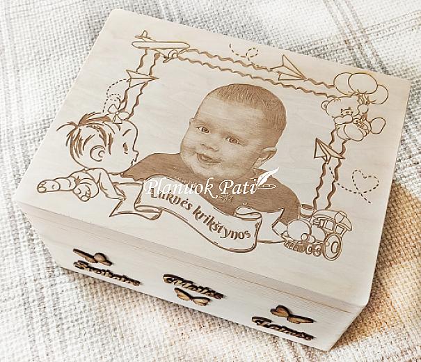 Krikštadėžė - prisiminimų skrynelė su graviruota nuotrauka