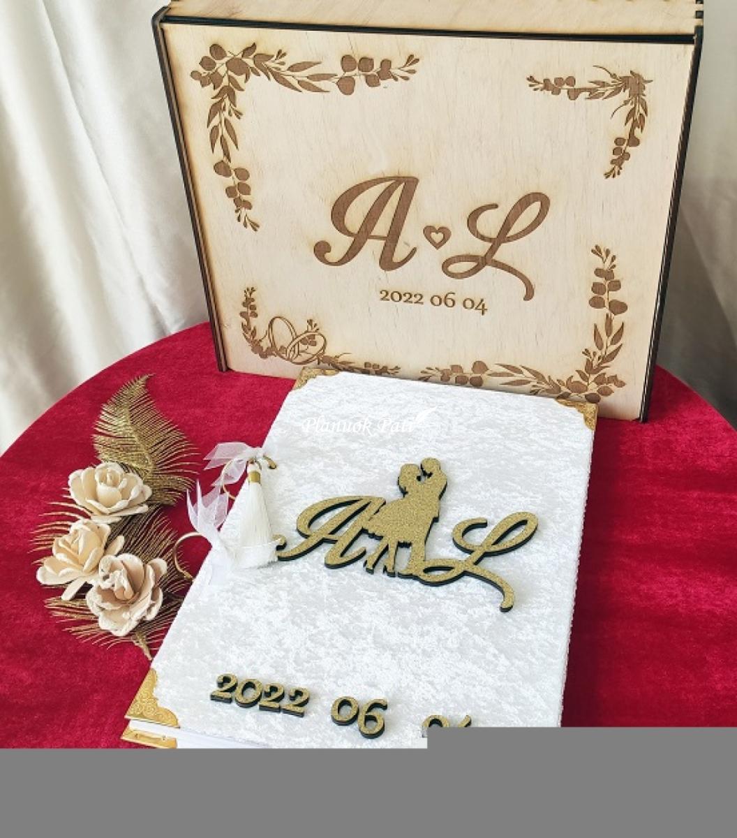 Svečių palinkėjimų knyga veliūriniu/aksominiu viršeliu A4 formato