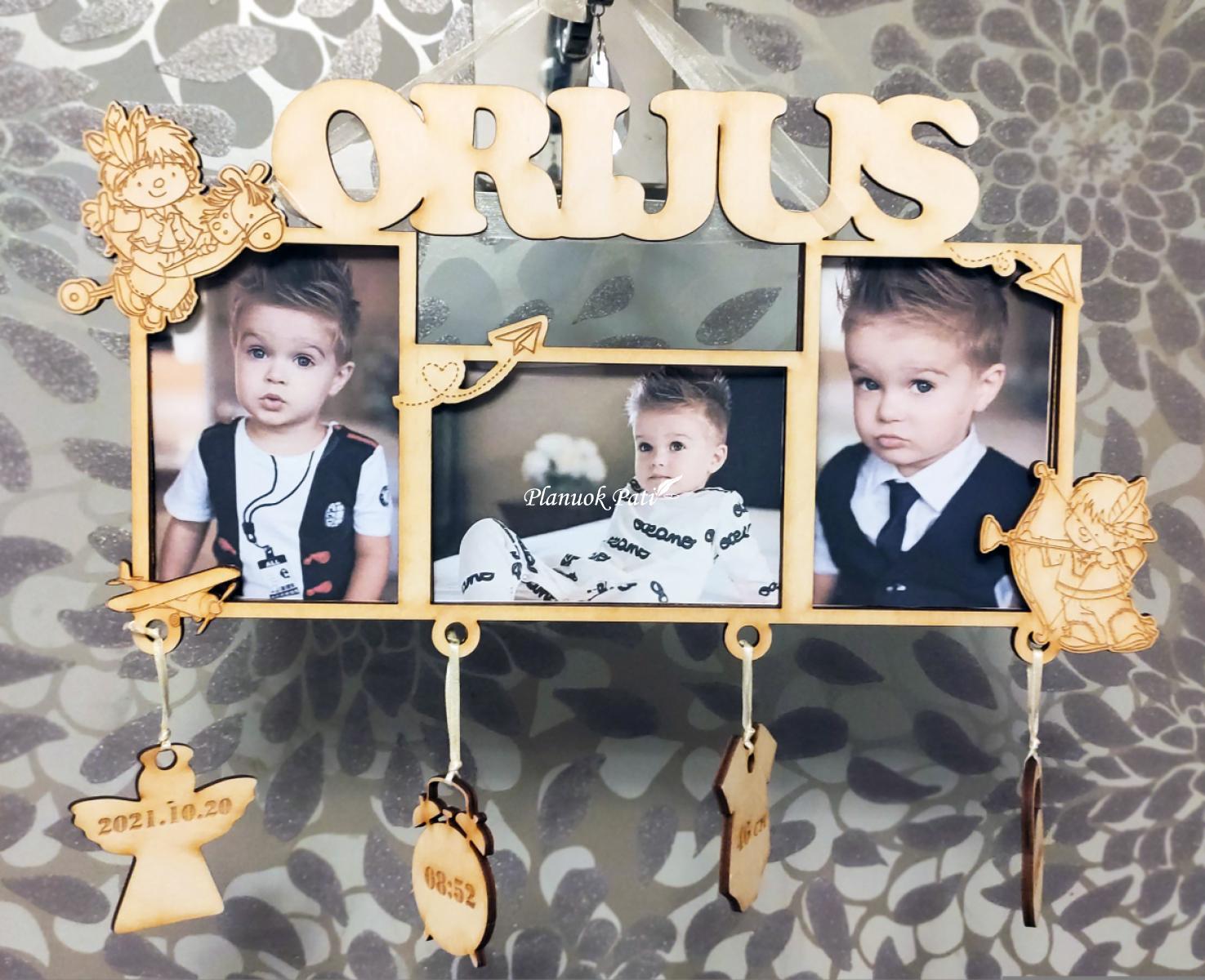 Pakabinamas metrikų rėmelis trims nuotraukoms