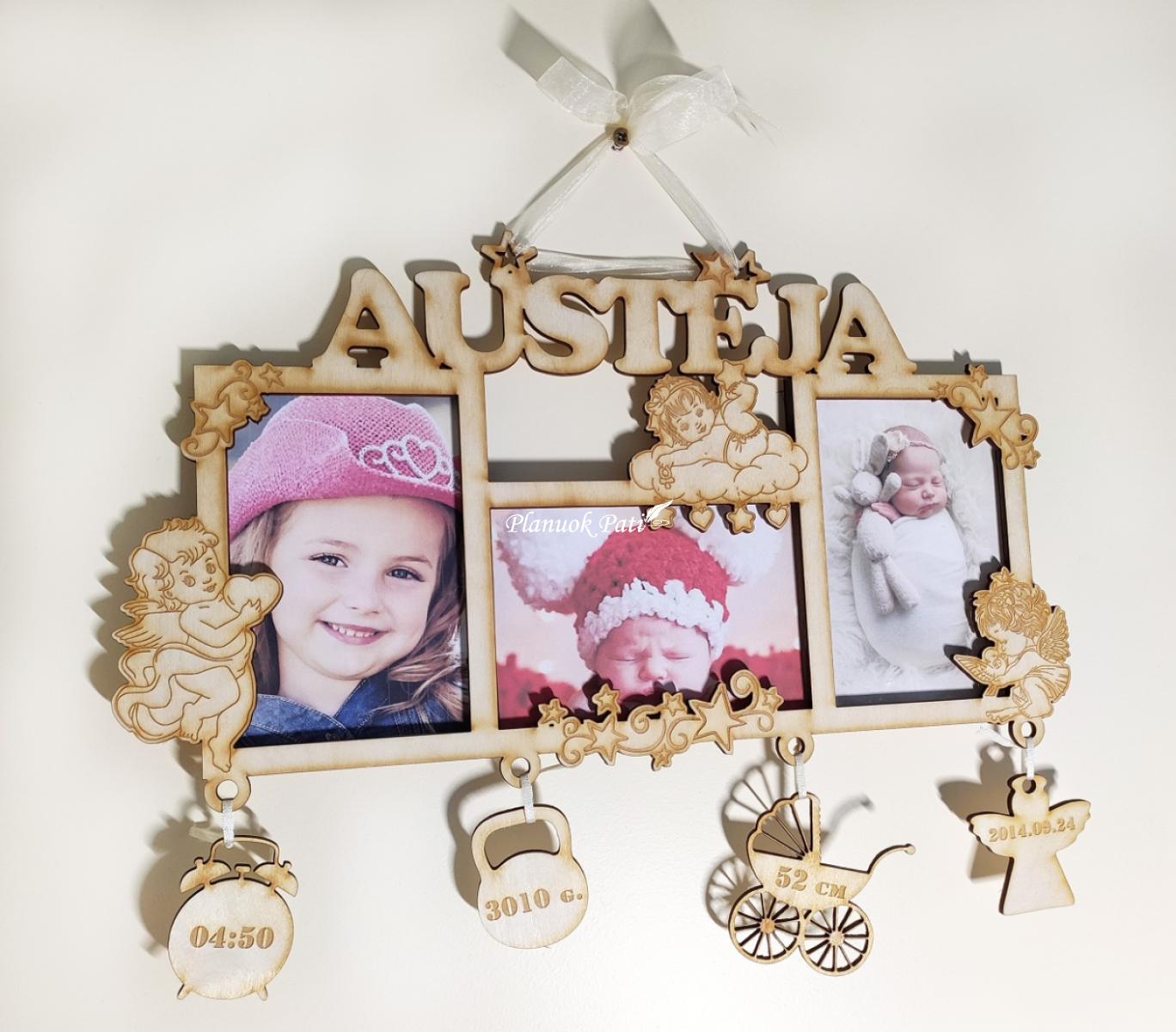 Pakabinamas metrikų rėmelis trims nuotraukoms