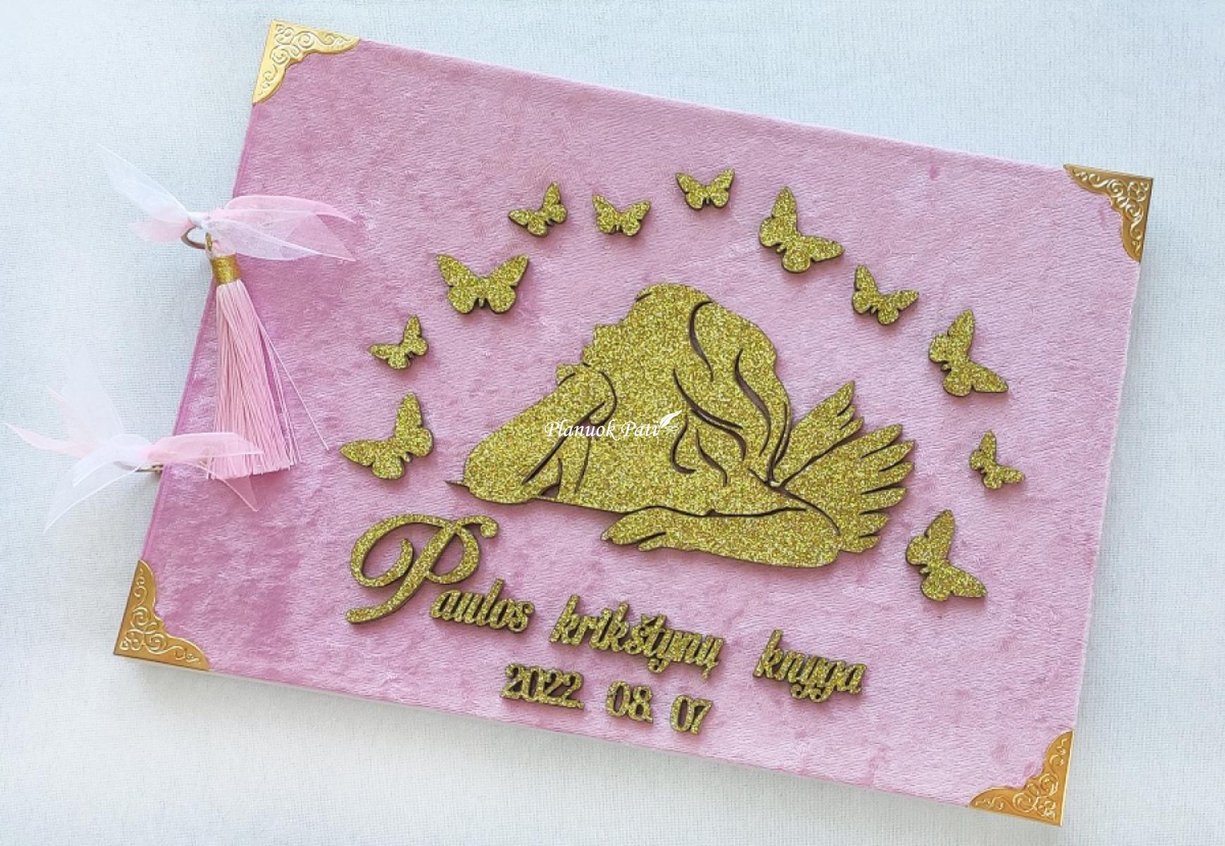 Krikštynų palinkėjimų knyga aksomo viršeliu