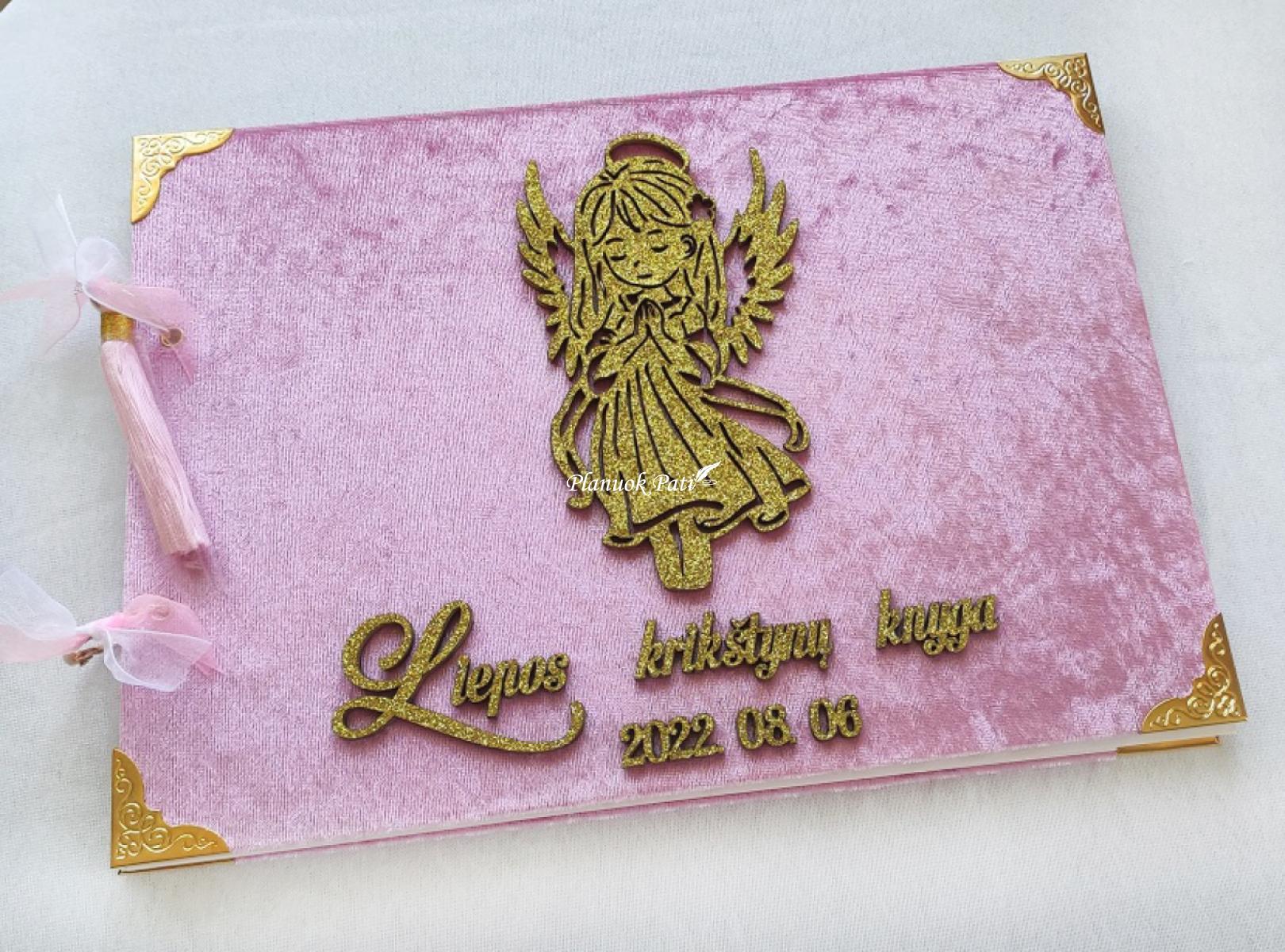 Krikštynų palinkėjimų knyga aksomo viršeliu