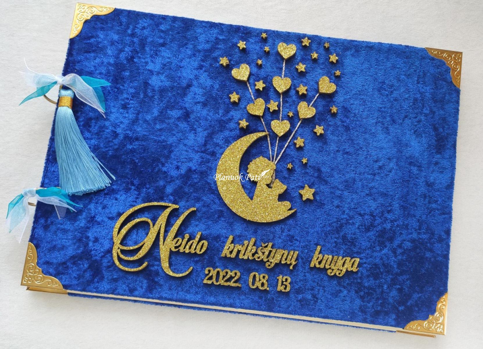 Krikštynų palinkėjimų knyga aksomo viršeliu