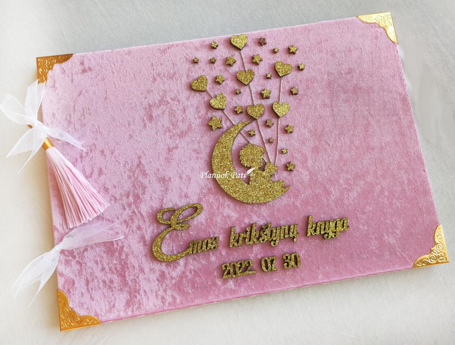 Krikštynų palinkėjimų knyga aksomo viršeliu