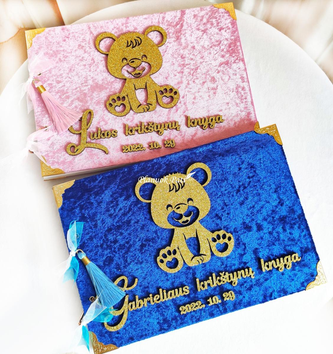 Krikštynų palinkėjimų knyga aksomo viršeliu