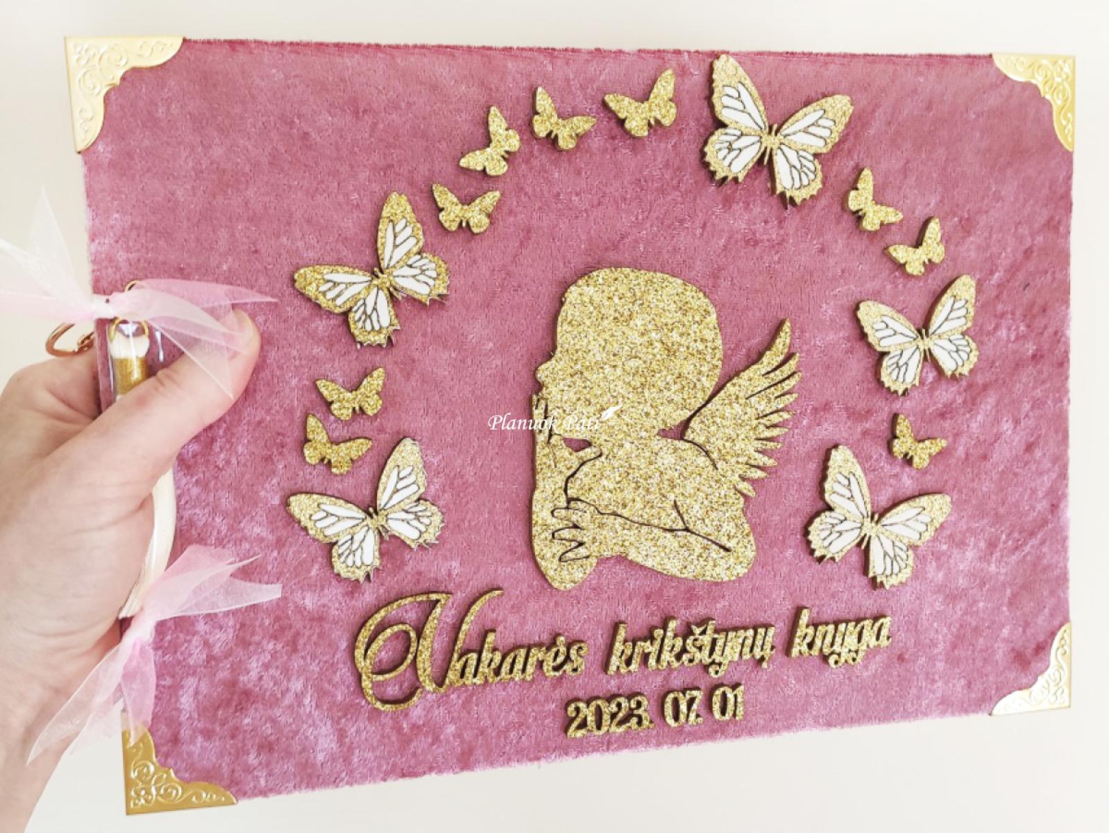 Krikštynų palinkėjimų knyga aksomo viršeliu