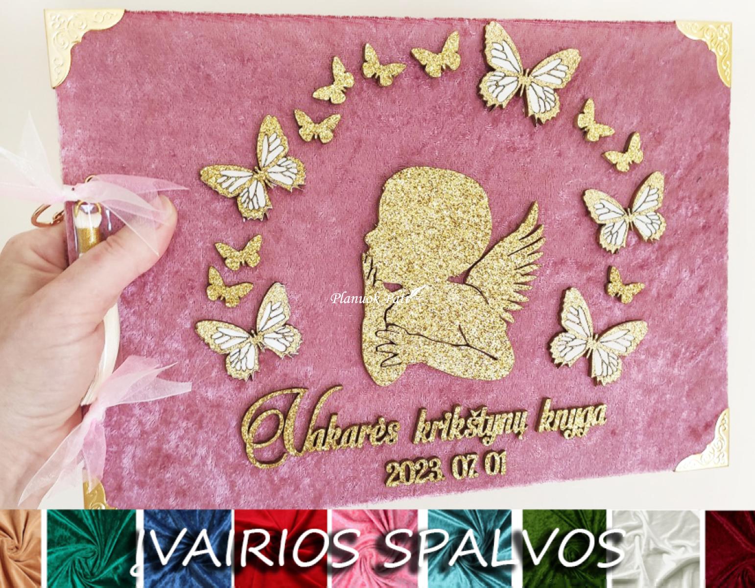 Krikštynų palinkėjimų knyga aksomo viršeliu