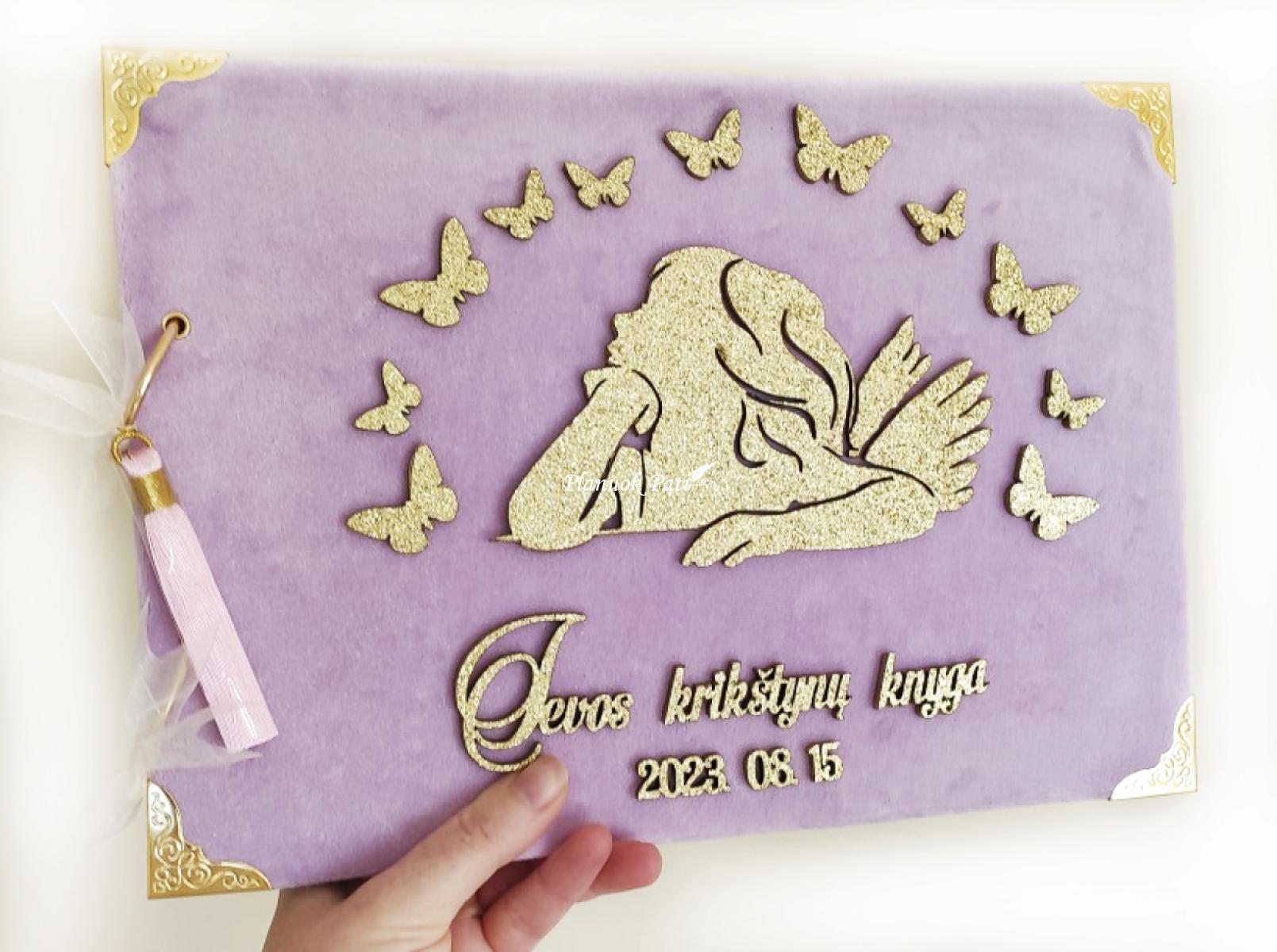 Krikštynų palinkėjimų knyga aksomo viršeliu