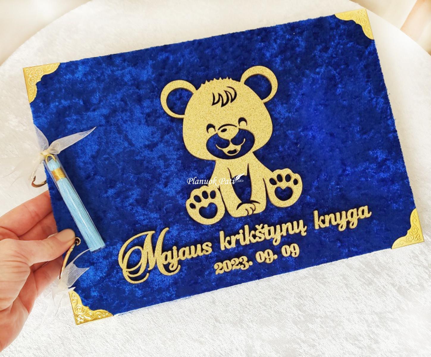 Krikštynų palinkėjimų knyga aksomo viršeliu