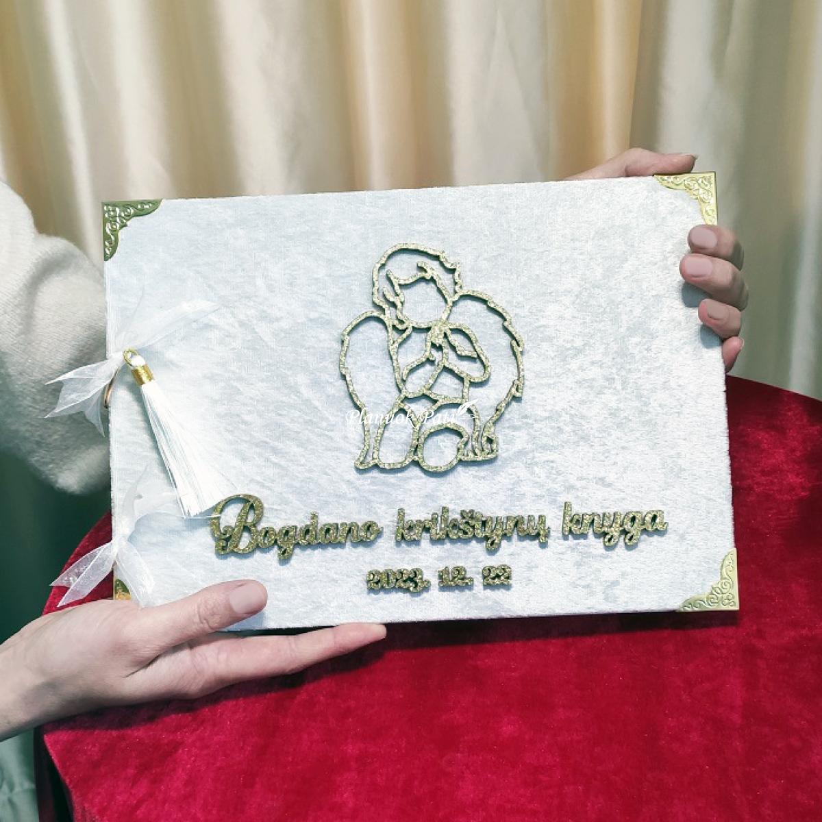 Krikštynų palinkėjimų knyga aksomo viršeliu