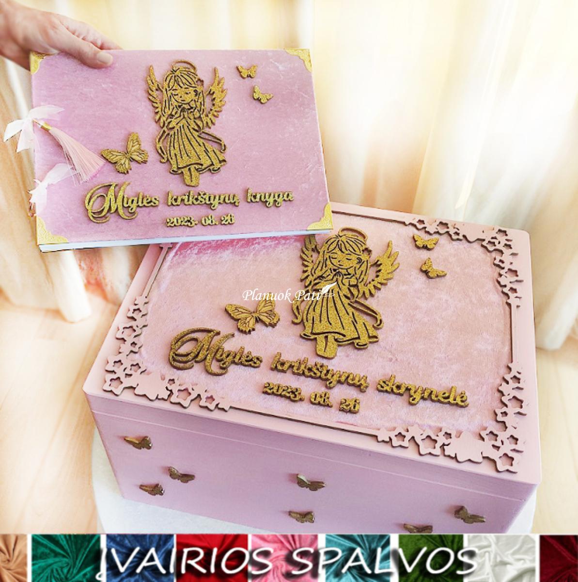 Komplektas krikštadėžė ir aksomo krikštynų knyga