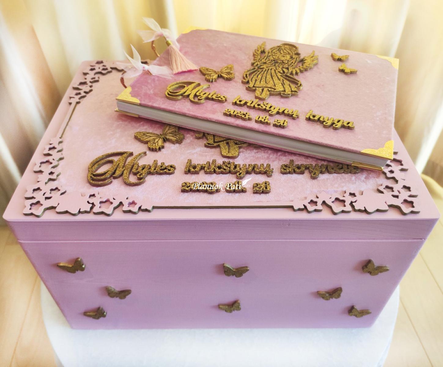 Komplektas krikštadėžė ir aksomo krikštynų knyga