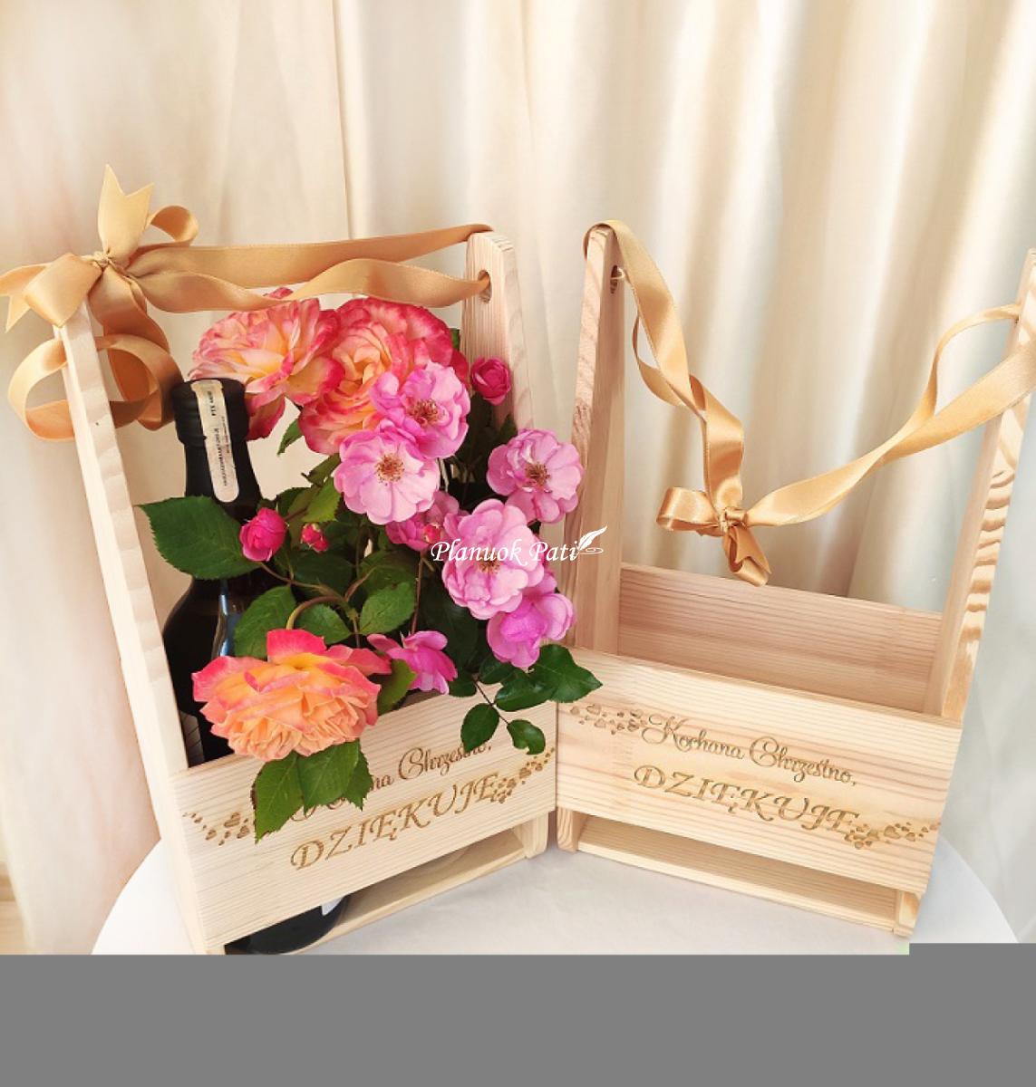 Krepšelis gėrimui ir gėlės vazonėliui