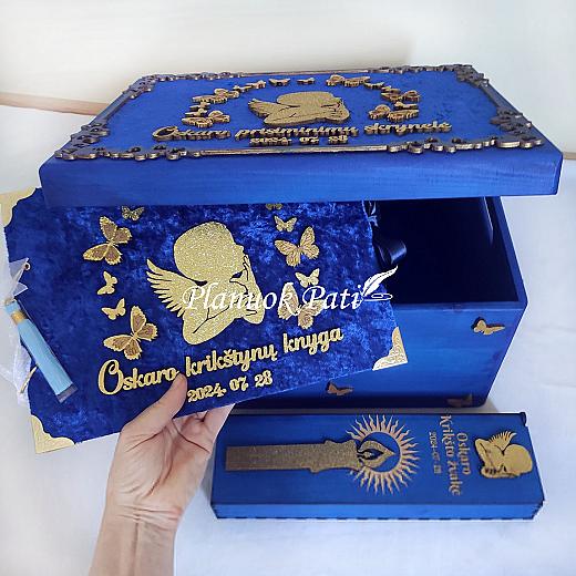 Krikštynų komplektas- krikštadėžė, knyga ir žvakės dėžutė