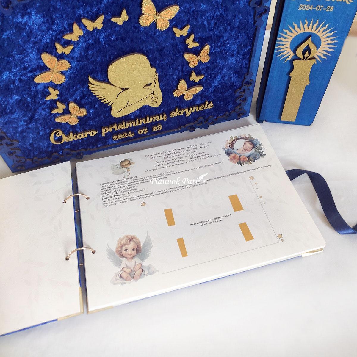 Krikštynų komplektas- krikštadėžė, knyga ir žvakės dėžutė