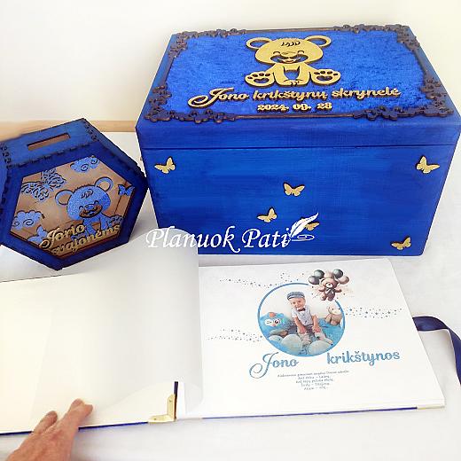 Krikštynų komplektas - krikštadėžė, knyga ir taupyklė