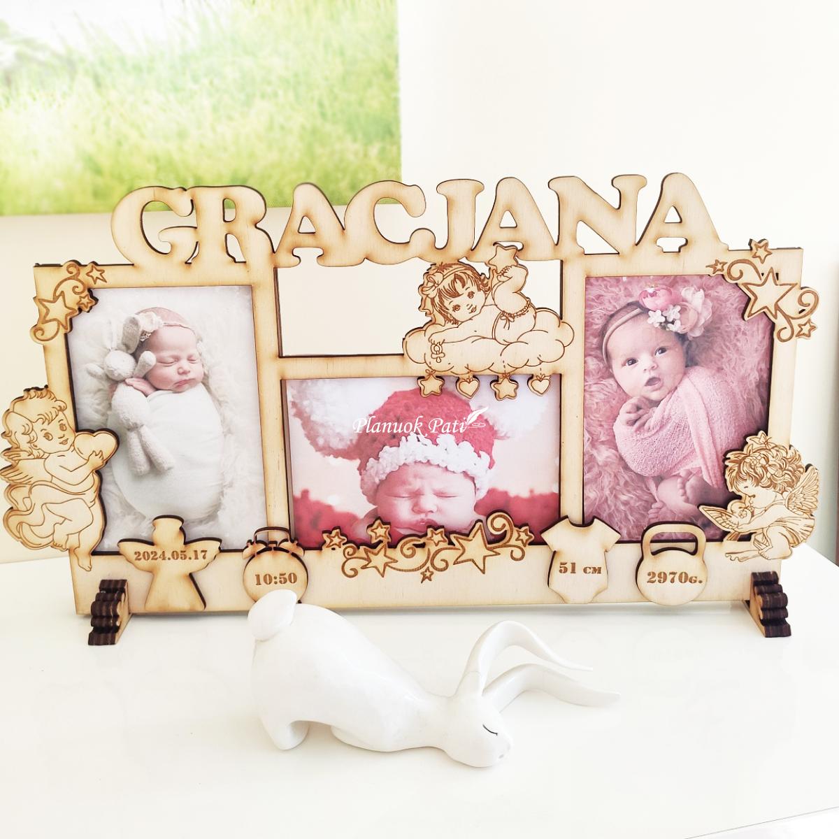 Metrikų rėmelis trims nuotraukoms (pastatomas)