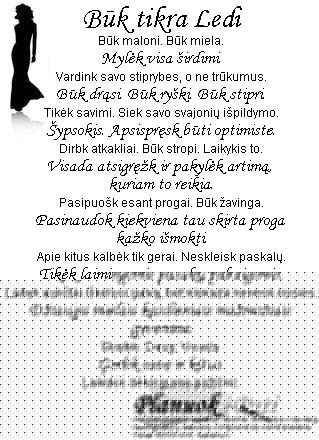 Palinkėjimas mergaitei - Būk tikra Ledi