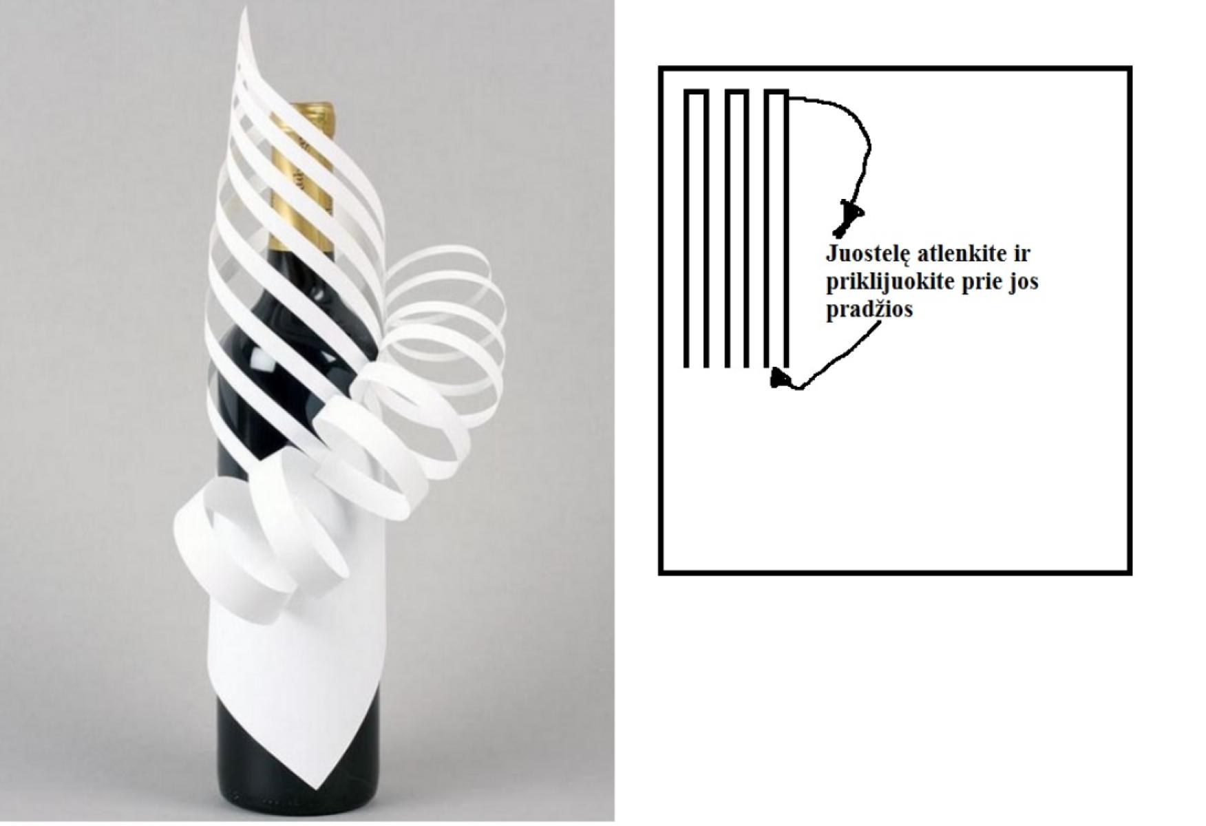 Butelio dekoravimas A4 formato lapu