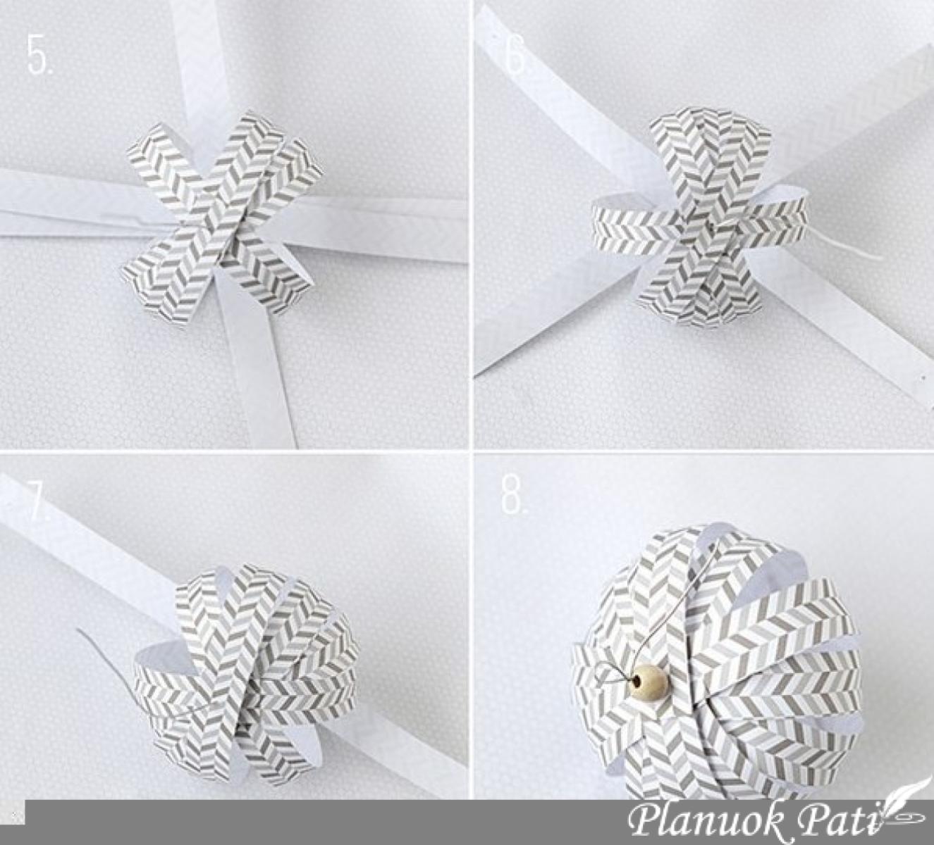 Žaisliukai eglutei iš popieriaus juostelių