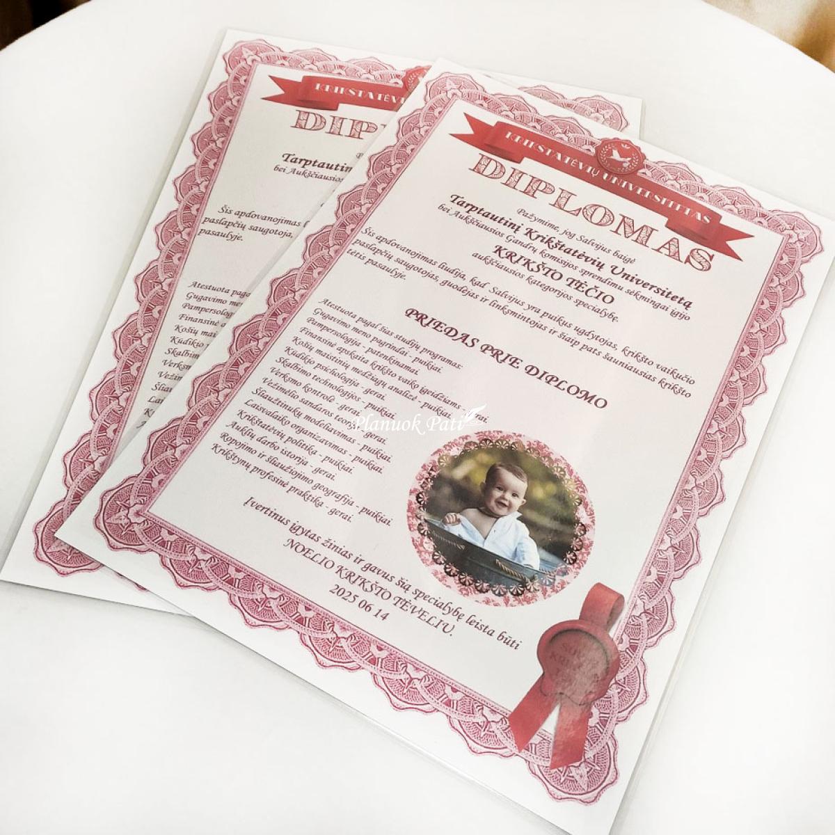 Diplomas krikšto tėveliams