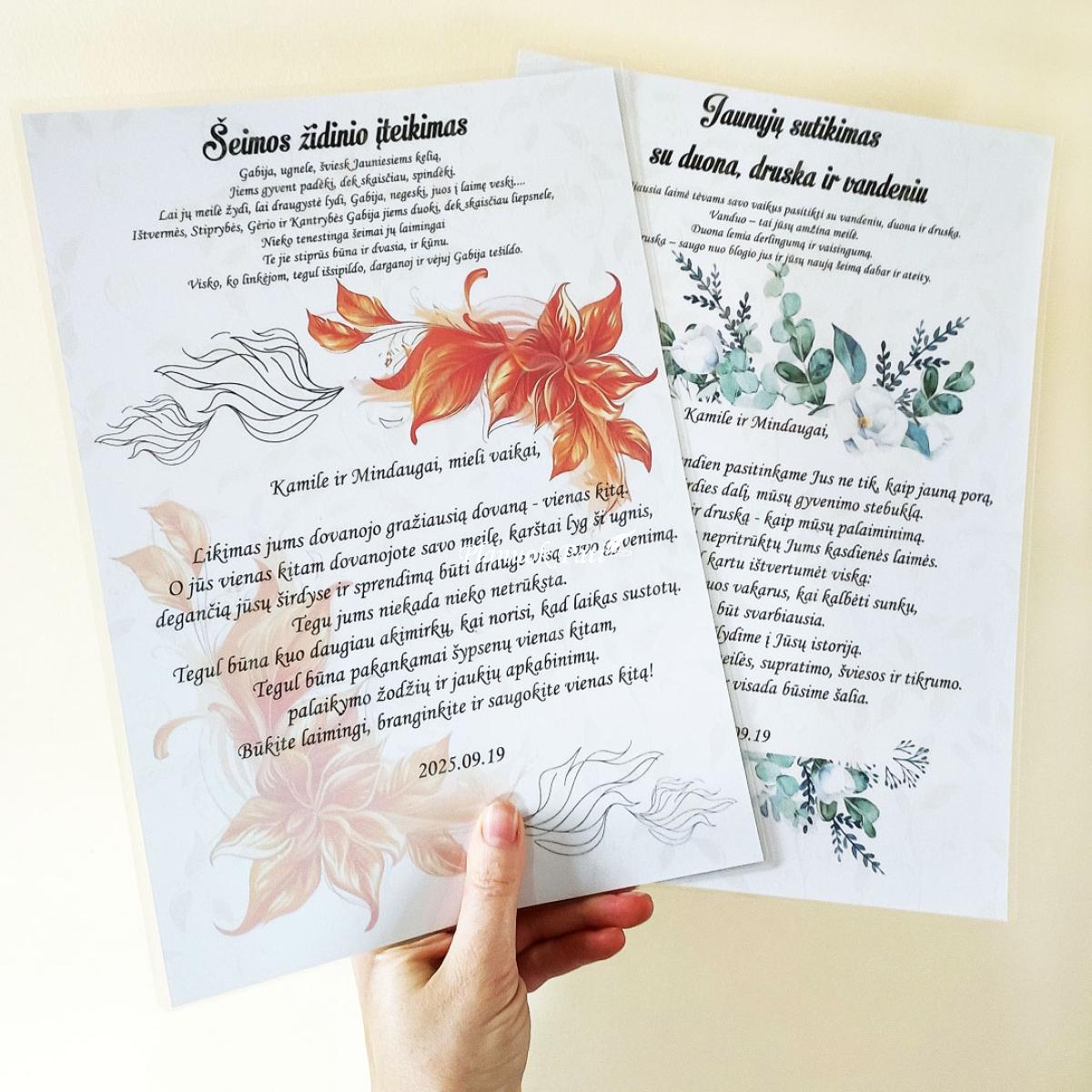 Žodžiai nuo tėvelių šeimos židiniui ir sutinkant jaunuosius