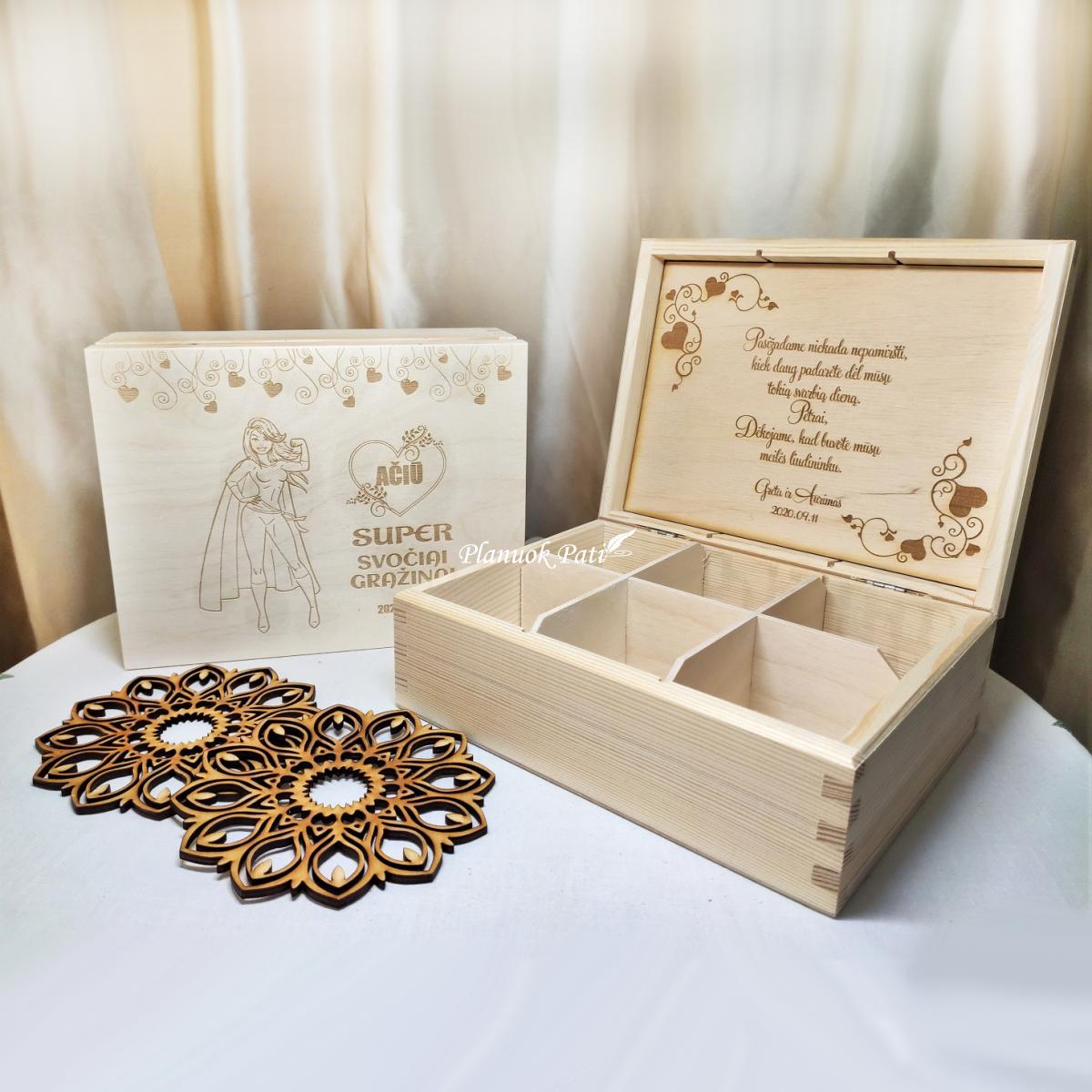 Medinė arbatos dėžutė - dovana liudininkams (6 skyrių)