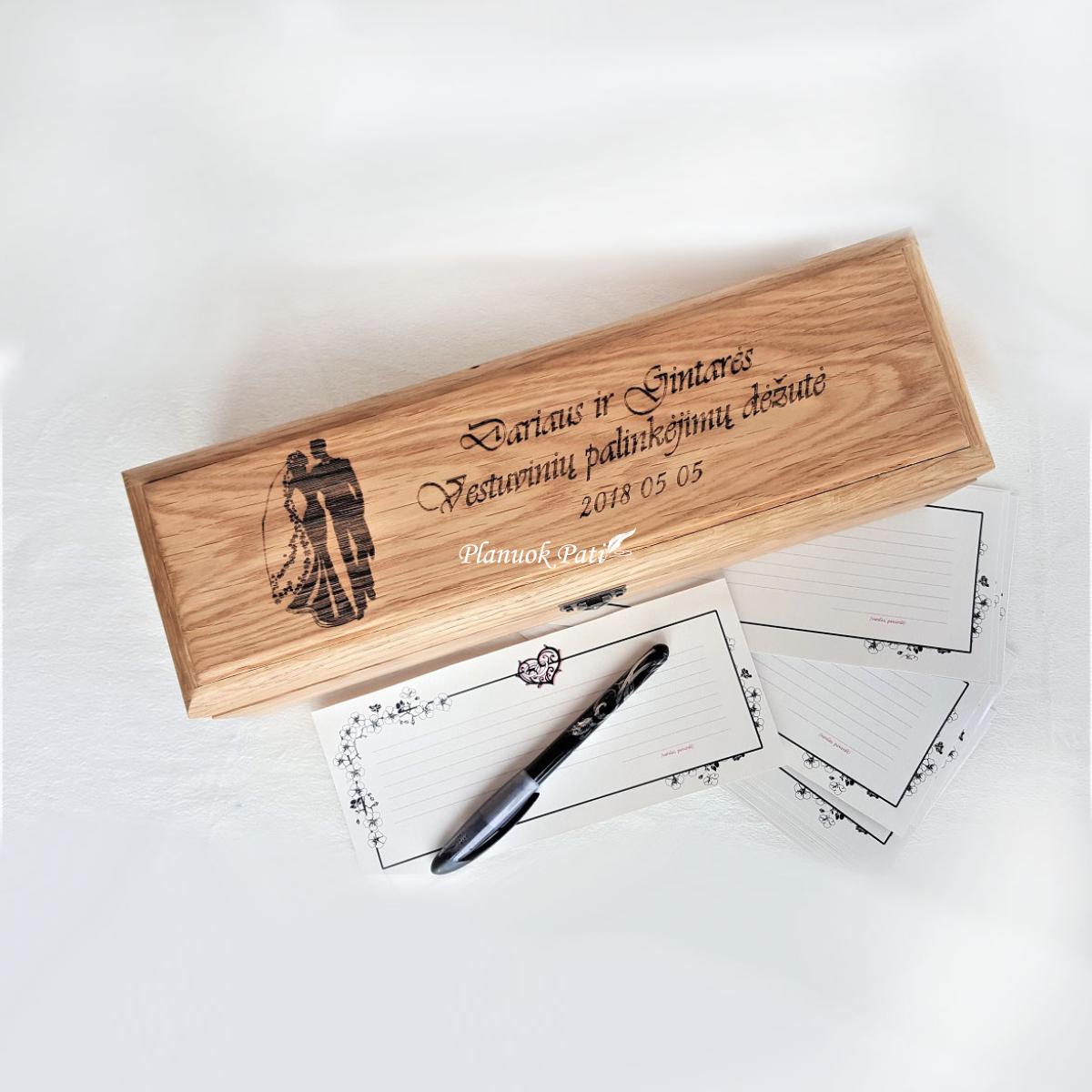 Laiko kapsulė - ąžuolinė dėžutė vestuvių svečių palinkėjimams