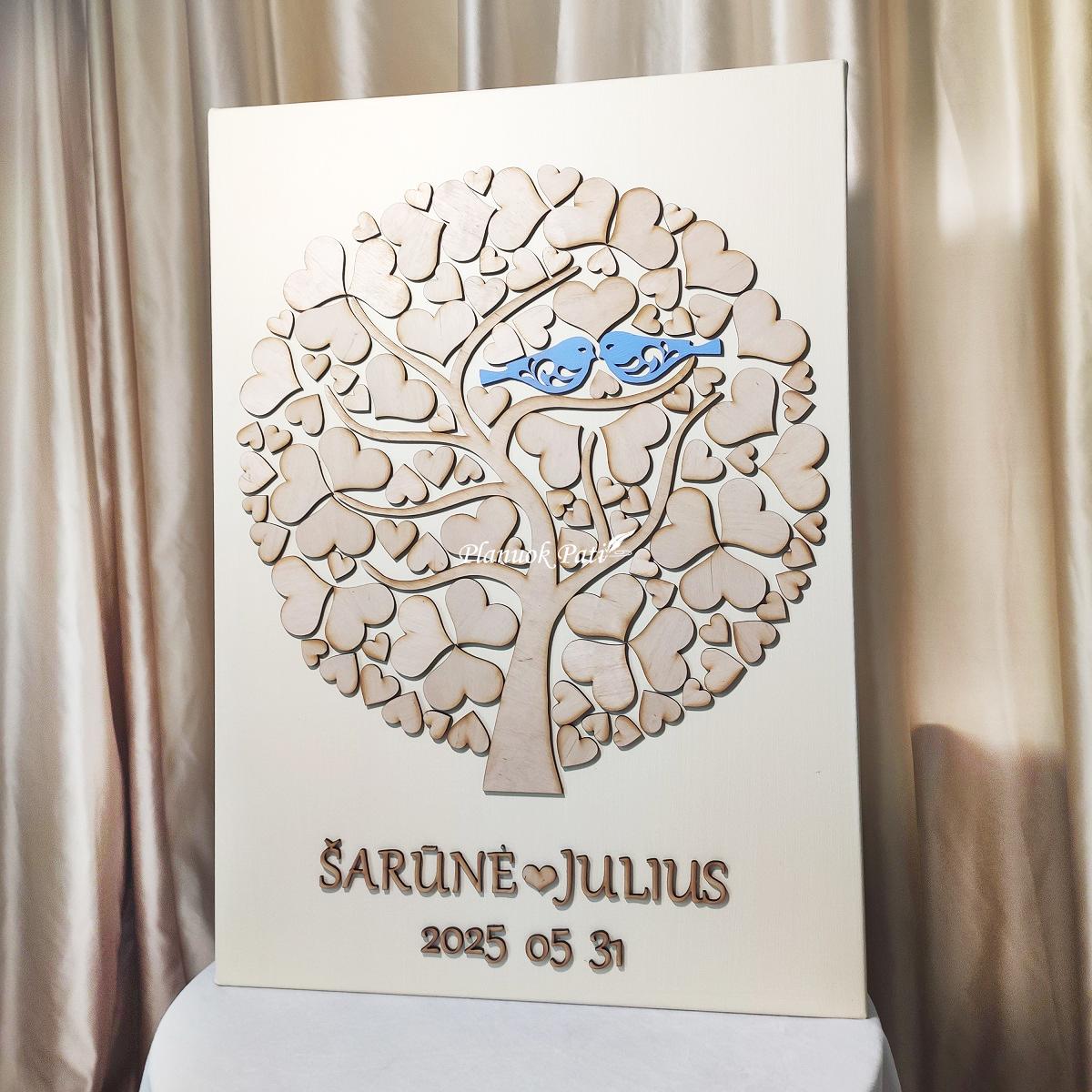 Paveikslas širdučių medis svečių palinkėjimams rašyti (50x70cm)