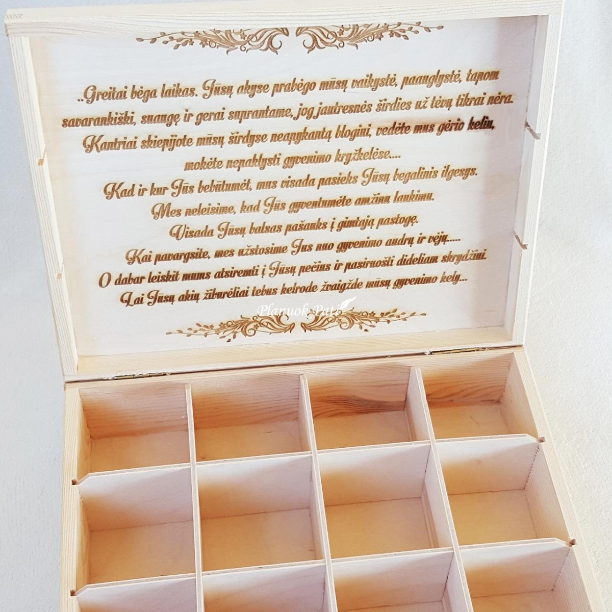 Medinė arbatos dėžutė - dovana tėveliams (12 skyrių)